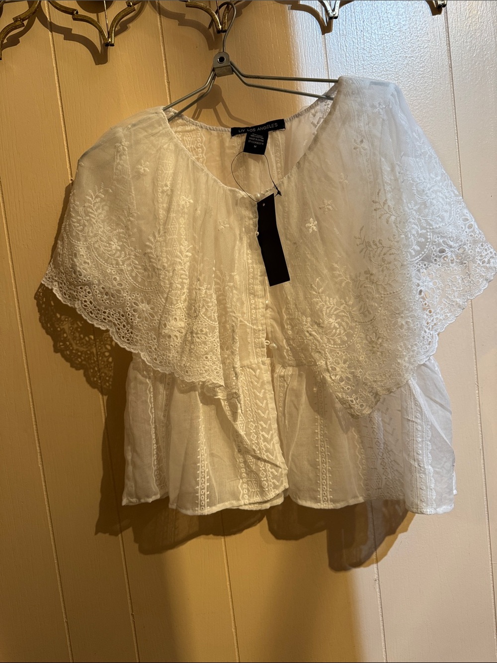 Livi Active White Eyelet Ruffled Peasant Blouse